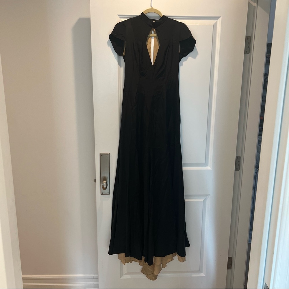 Long 100% Silk Elegant Black and Tan Women's Dress